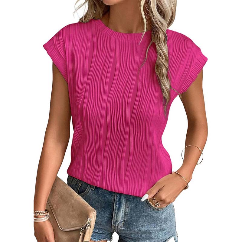 Round Neck Short Sleeve Textured T-Shirt
