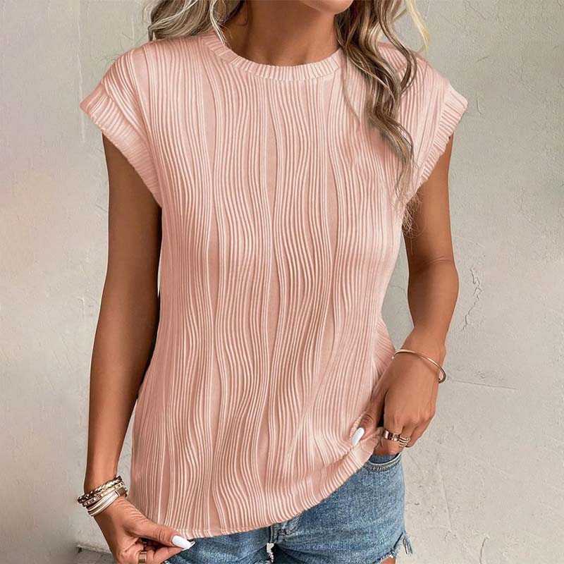 Round Neck Short Sleeve Textured T-Shirt