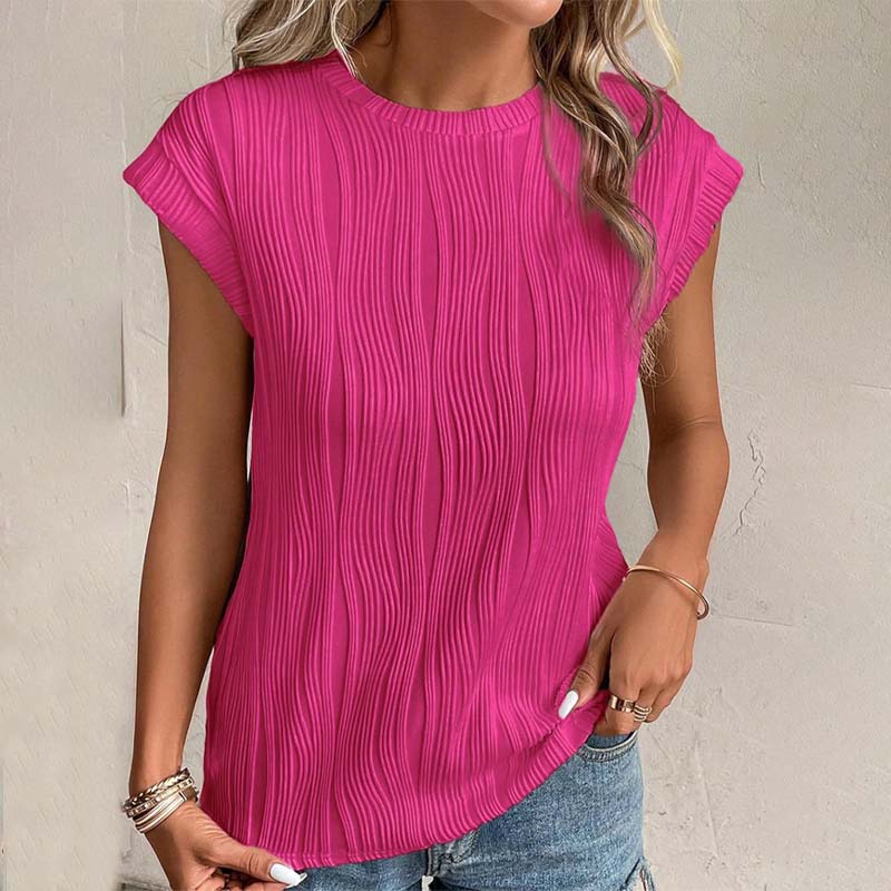 Round Neck Short Sleeve Textured T-Shirt