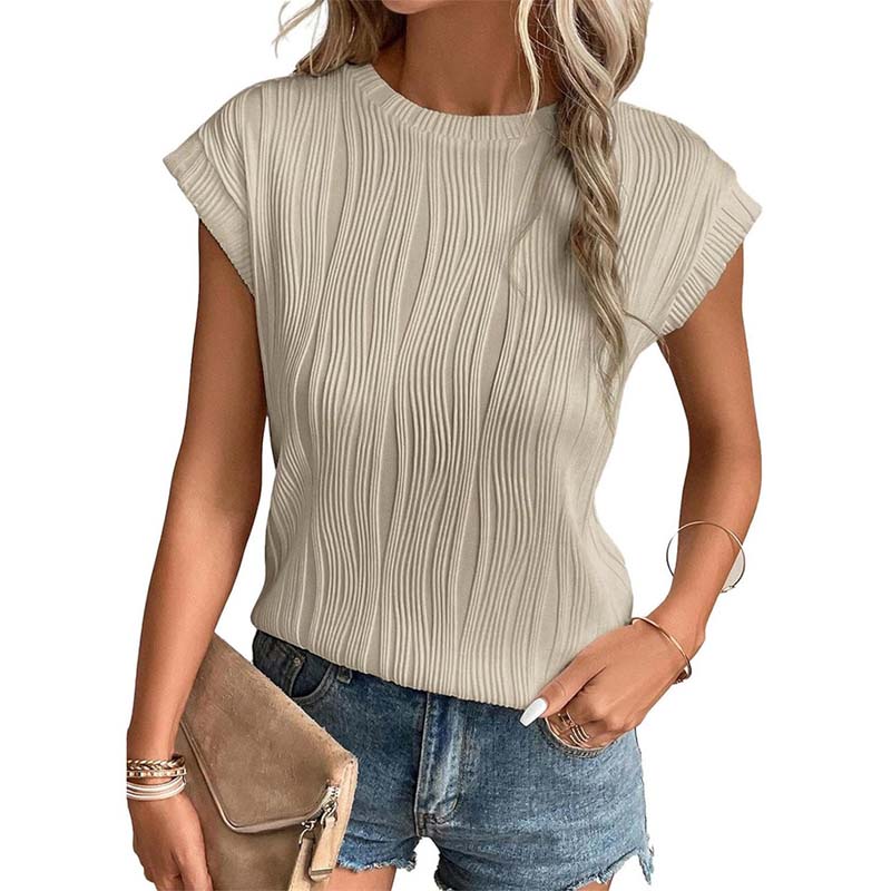 Round Neck Short Sleeve Textured T-Shirt