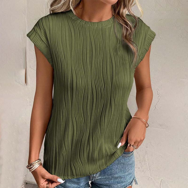 Round Neck Short Sleeve Textured T-Shirt