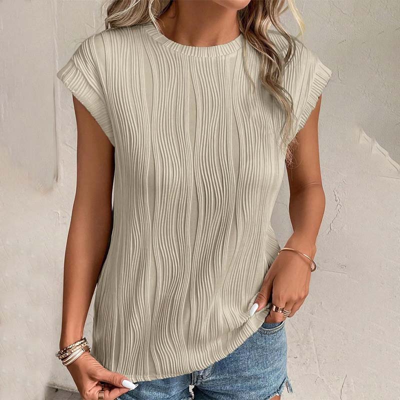 Round Neck Short Sleeve Textured T-Shirt