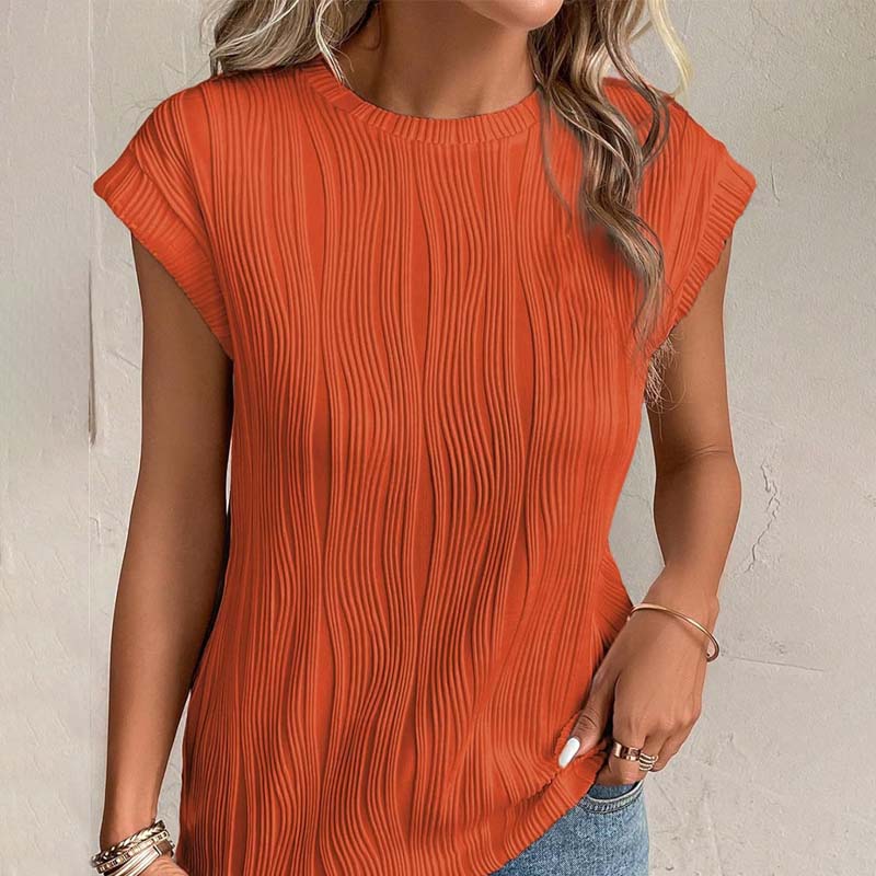 Round Neck Short Sleeve Textured T-Shirt