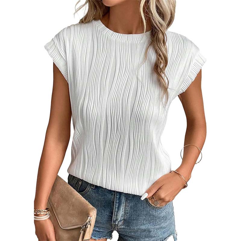 Round Neck Short Sleeve Textured T-Shirt