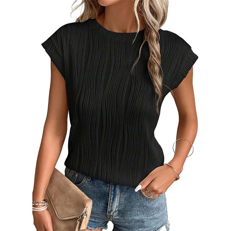 Round Neck Short Sleeve Textured T-Shirt