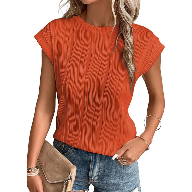 Round Neck Short Sleeve Textured T-Shirt