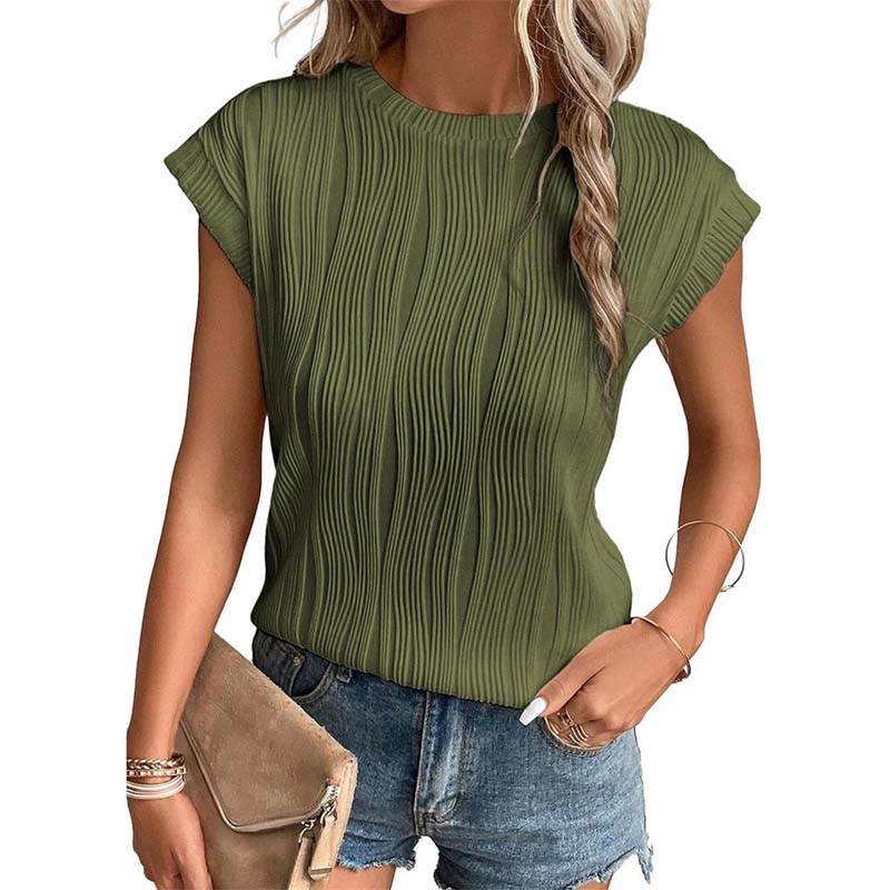Round Neck Short Sleeve Textured T-Shirt