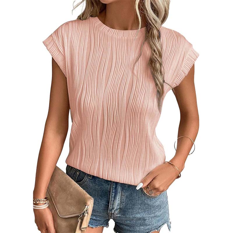Round Neck Short Sleeve Textured T-Shirt