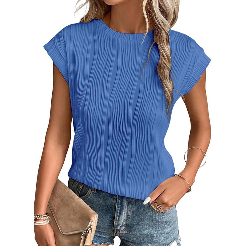 Round Neck Short Sleeve Textured T-Shirt