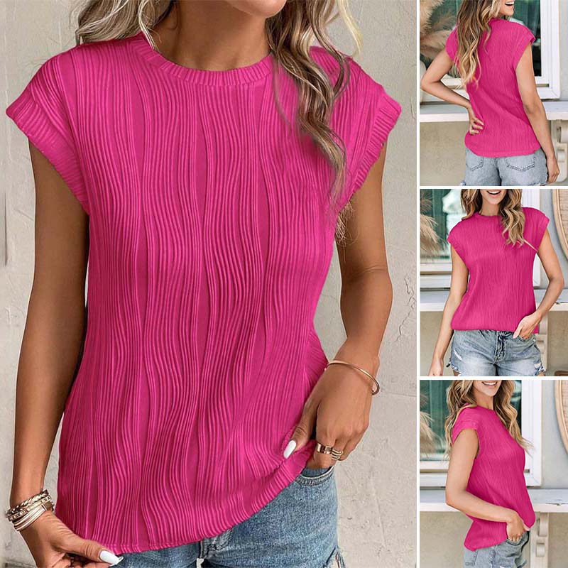 Round Neck Short Sleeve Textured T-Shirt