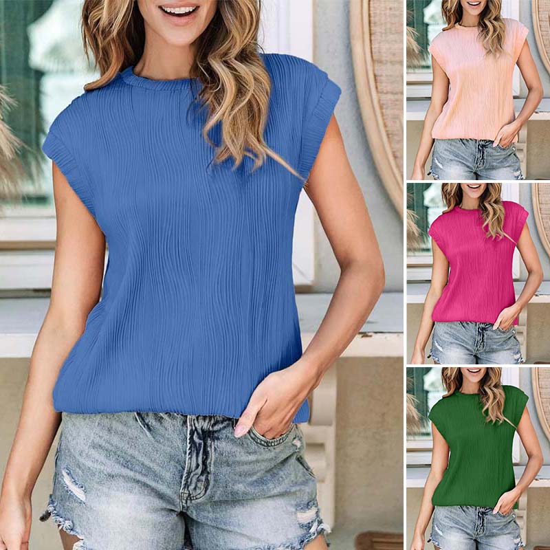 Round Neck Short Sleeve Textured T-Shirt