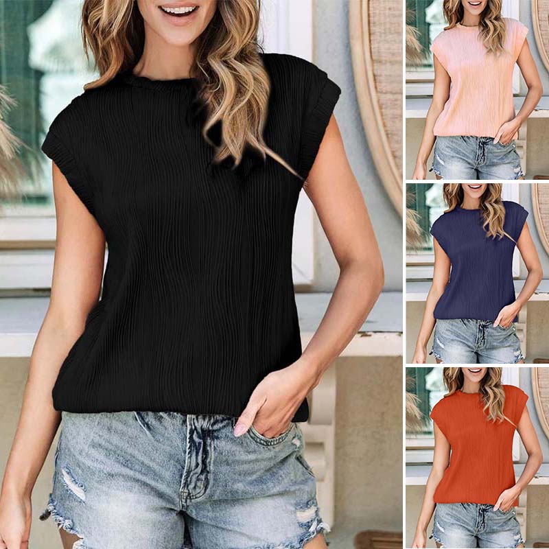 Round Neck Short Sleeve Textured T-Shirt