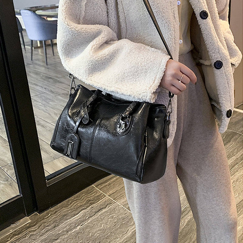 New oil wax leather handbags Boston soft leather big tote bag