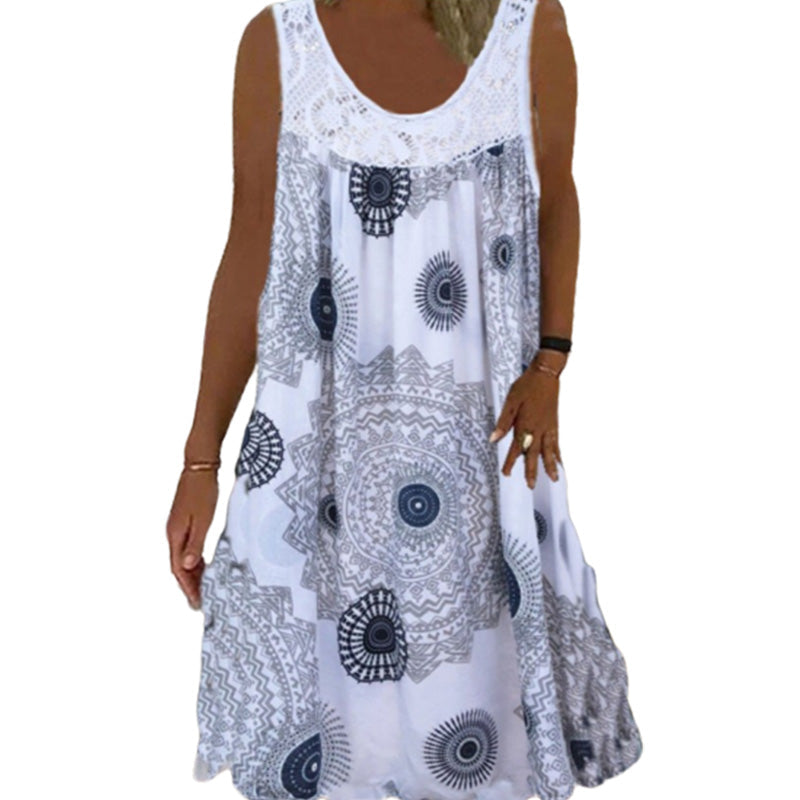 Women's Digital Printing Sexy Suspenders Loose Lace Casual Dress
