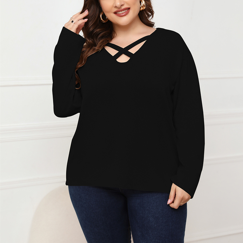 Plus Size Crossover Long Sleeve Top