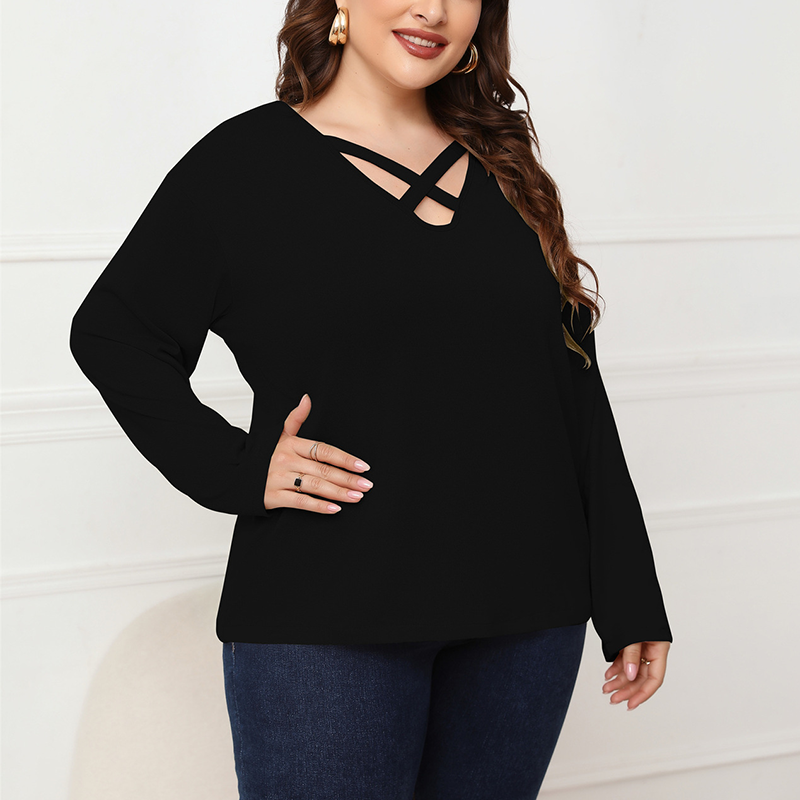 Plus Size Crossover Long Sleeve Top