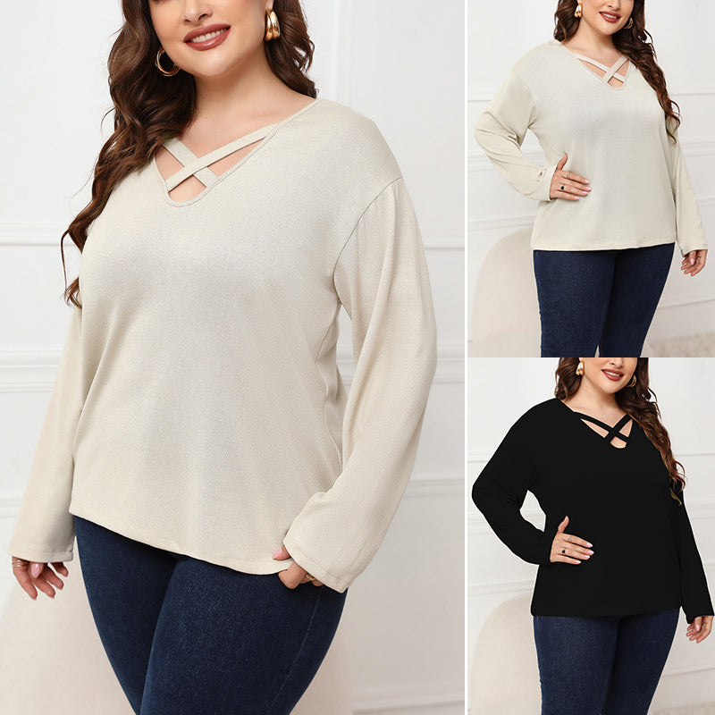 Plus Size Crossover Long Sleeve Top