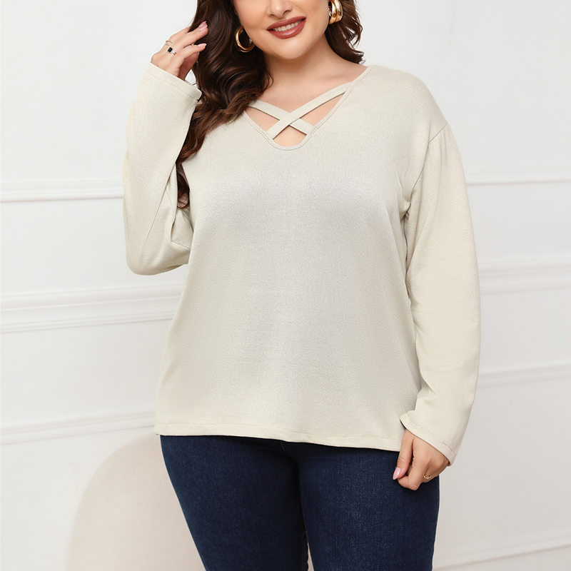 Plus Size Crossover Long Sleeve Top
