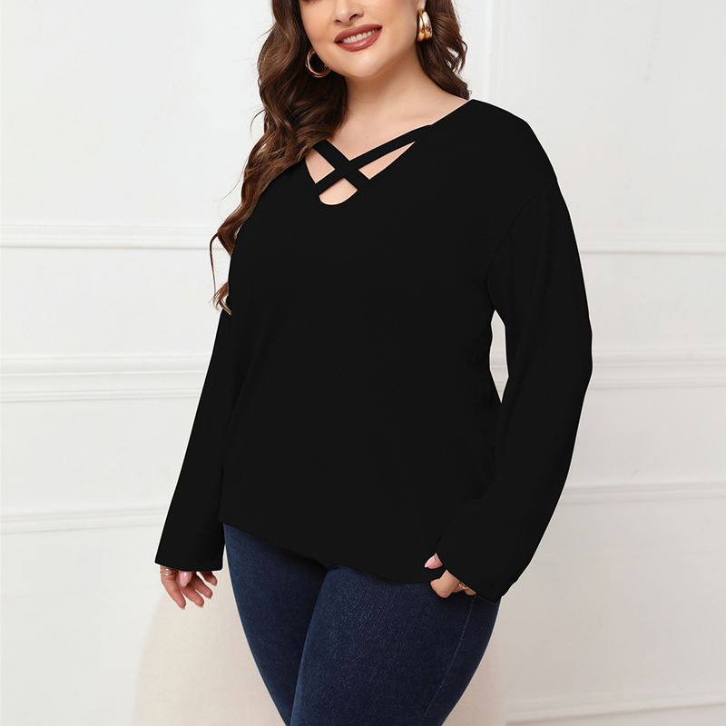 Plus Size Crossover Long Sleeve Top