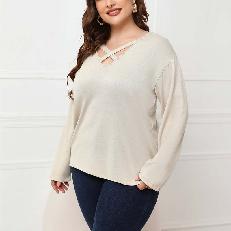 Plus Size Crossover Long Sleeve Top