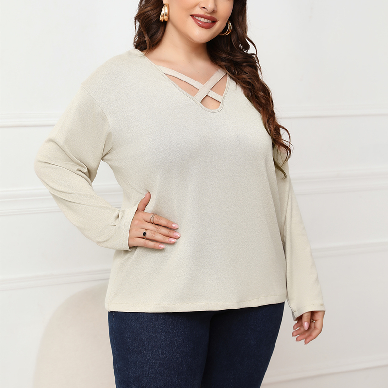 Plus Size Crossover Long Sleeve Top