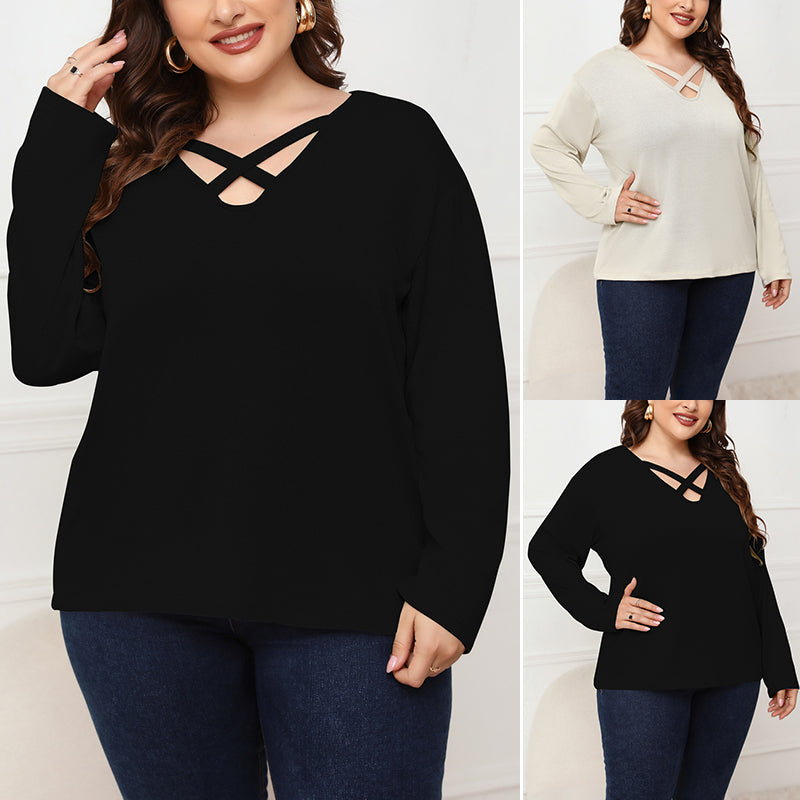 Plus Size Crossover Long Sleeve Top