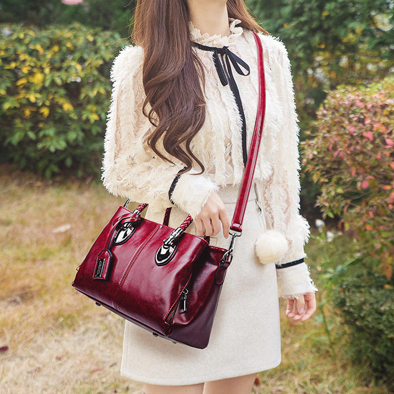 New oil wax leather handbags Boston soft leather big tote bag