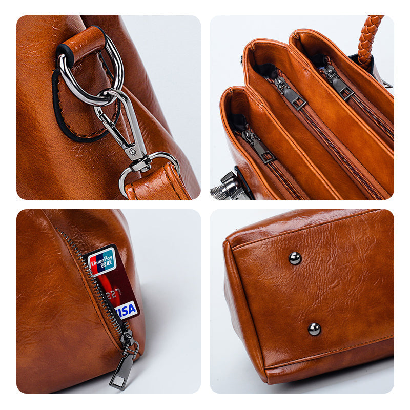 New oil wax leather handbags Boston soft leather big tote bag