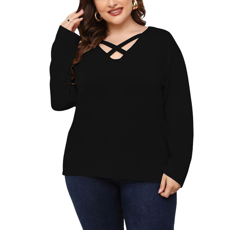 Plus Size Crossover Long Sleeve Top